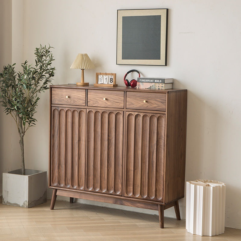 Retro Carved Solid Wood Shoe Cabinet – Walnut Finish
