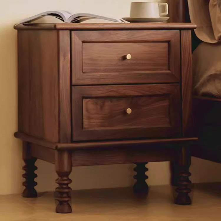 Solid Wood Nightstand with Two Drawers – Classic Walnut Finish