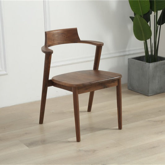 Minimalist Solid Wood Armchair – Curved Back Walnut Finish