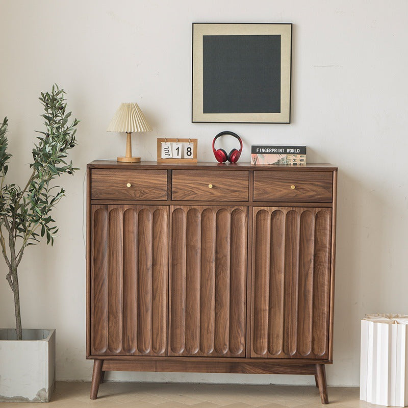 Retro Carved Solid Wood Shoe Cabinet – Walnut Finish