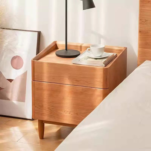 Minimalist Solid Wood Nightstand – Natural Cherry Finish
