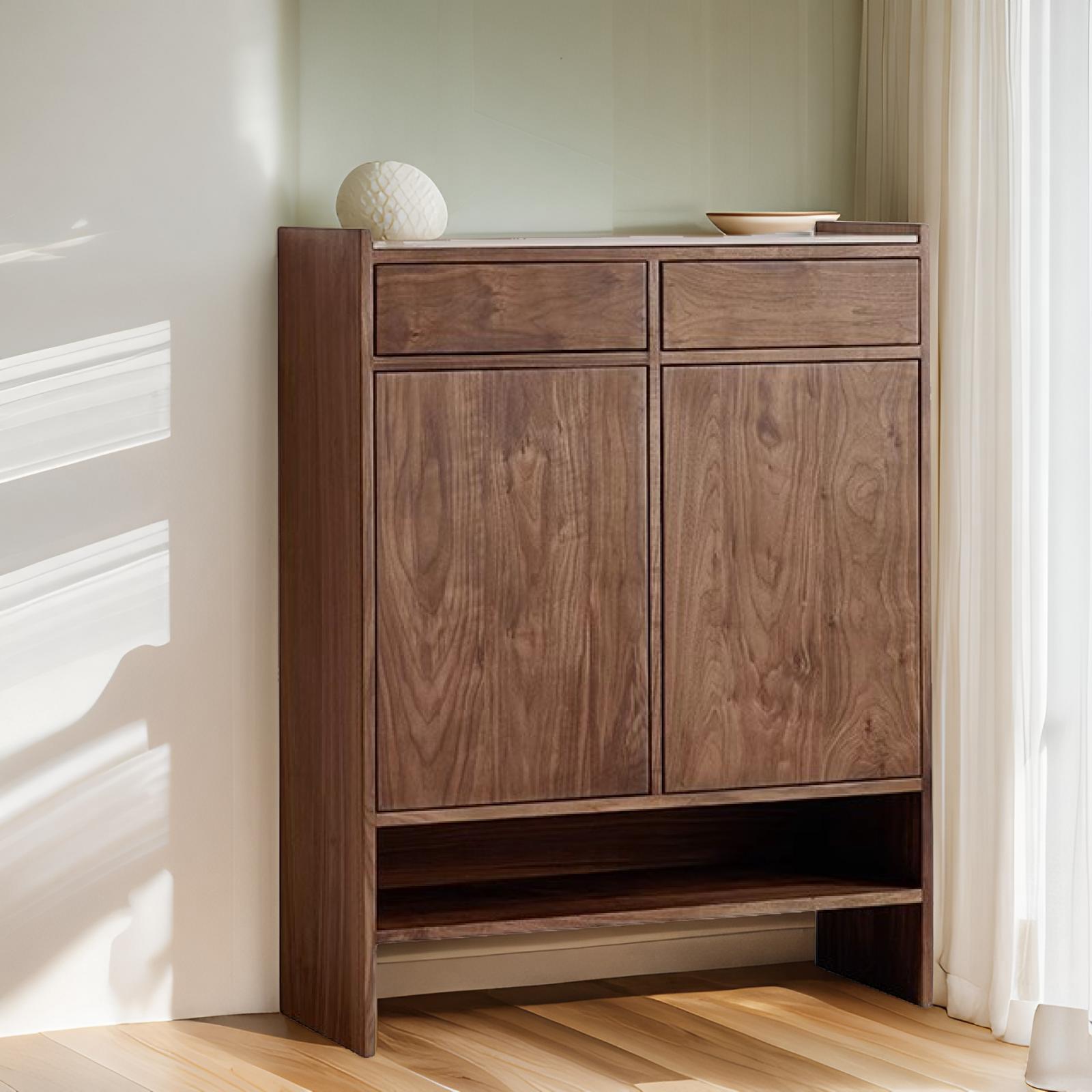 Minimalist Solid Wood Entryway Shoe Cabinet – Walnut Finish