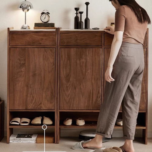 Minimalist Solid Wood Entryway Shoe Cabinet – Walnut Finish
