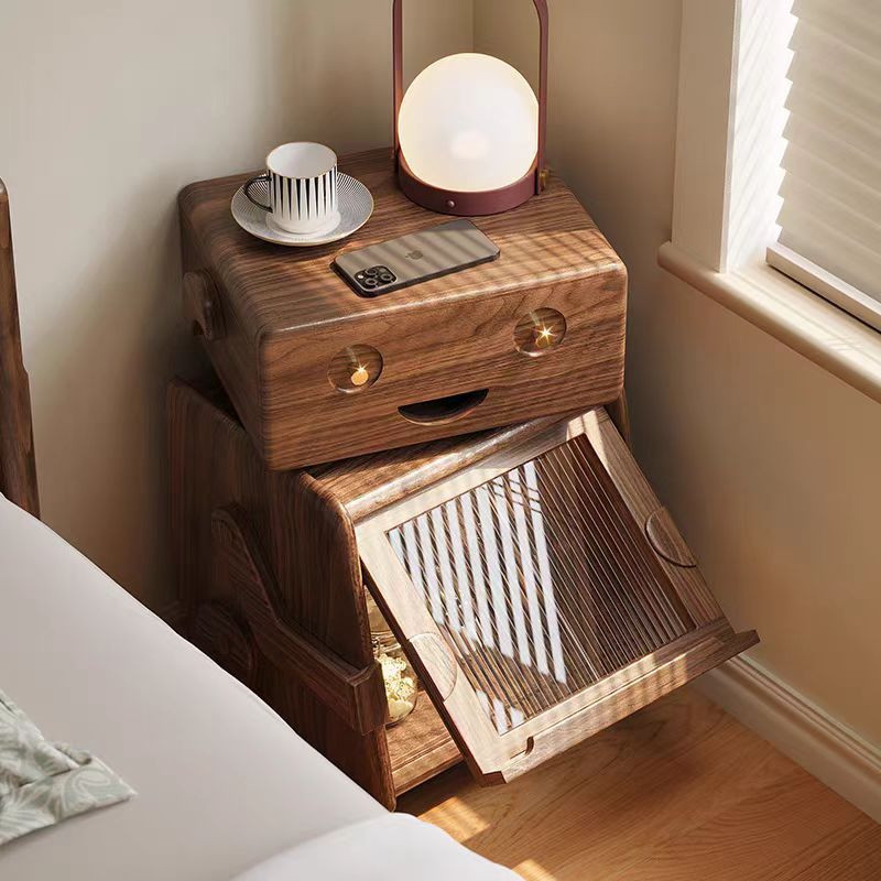 Robot-Inspired Solid Wood Nightstand – Playful Meets Practical