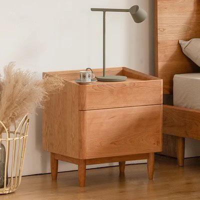 Minimalist Solid Wood Nightstand – Natural Cherry Finish