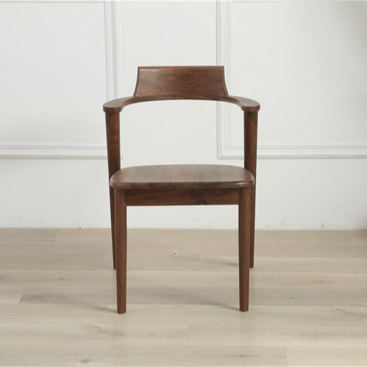 Minimalist Solid Wood Armchair – Curved Back Walnut Finish