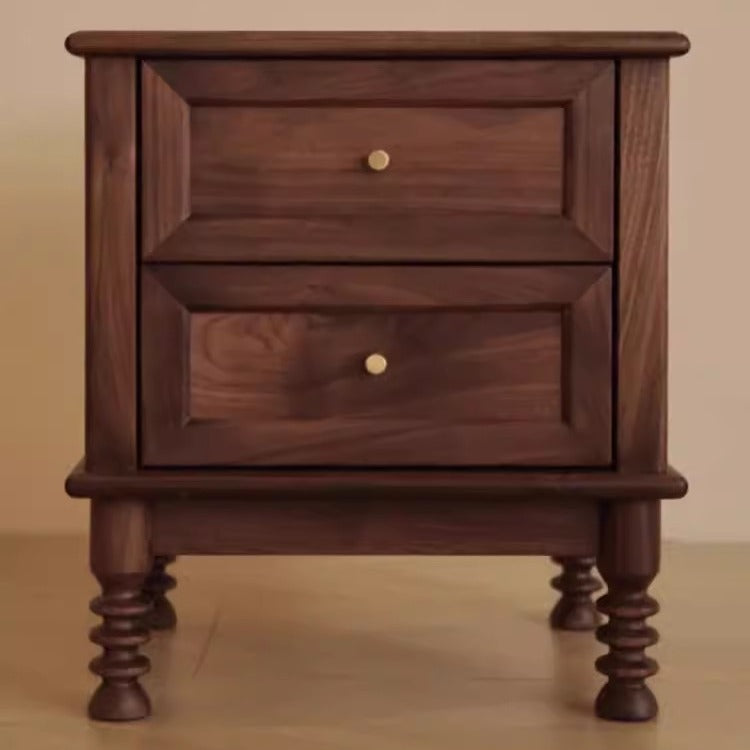 Solid Wood Nightstand with Two Drawers – Classic Walnut Finish