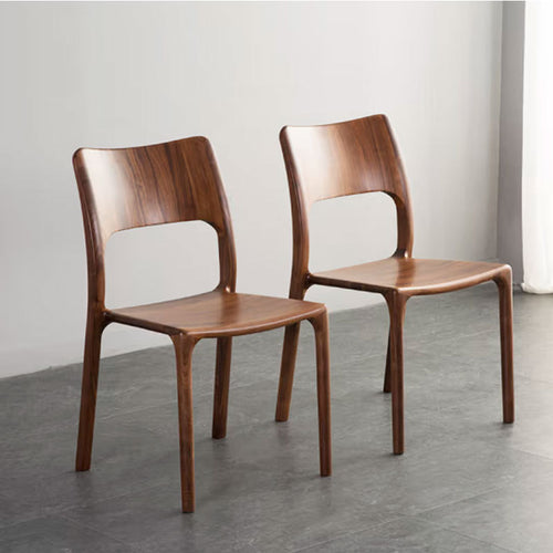 Modern Solid Wood Dining Chair – Sculpted Walnut Finish