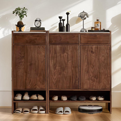 Minimalist Solid Wood Entryway Shoe Cabinet – Walnut Finish