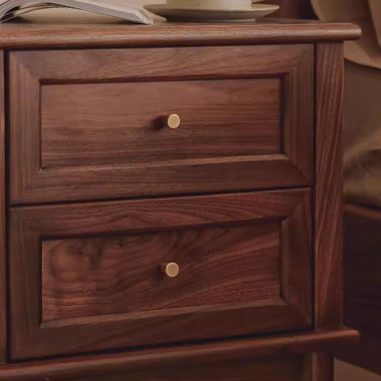 Solid Wood Nightstand with Two Drawers – Classic Walnut Finish