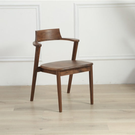 Minimalist Solid Wood Armchair – Curved Back Walnut Finish